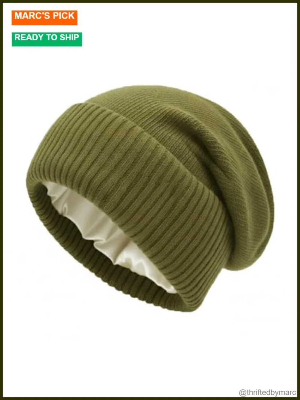 Satin Lined Beanie Women Men Slouchy Knit Hat Reduce Frizz